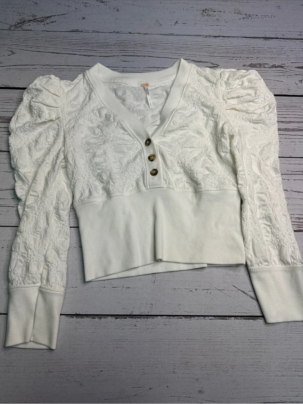 Women's free people Gemma Puffed- Sleeve Henley Top Size S